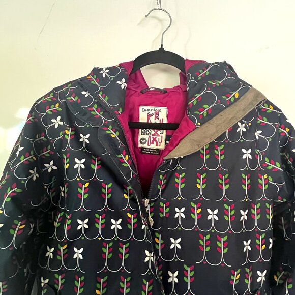 Roxy Girl Ski Coat Sz L Black Floral Hooded Jacket Polyester